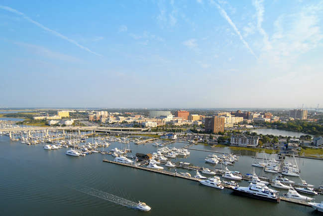aerial view of Charleston Harbor