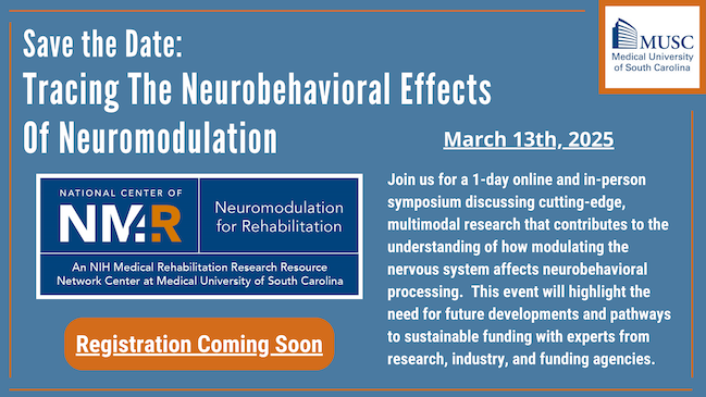 Save the Date: Tracing the Neurobehavioral Effects of Neuromodulation. March 13th, 2025 Join us for a 1-day online and in-person symposium discussing cutting-edge, multimodal research that contributes to the understanding of how modulating the nervous system affects neurobehavioral processing. This event will highlight the need for future developments and pathways to sustainable funding with experts from research, industry, and funding agencies.